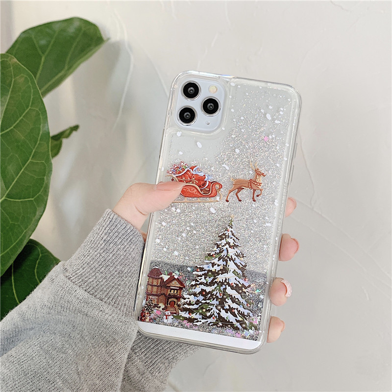Fragance X - เคสโทรศัพท์ลายต้นคริสต์มาสแบบน้ำทรายเหลววิบวับ สำหรับ iPhone16 15 14 13