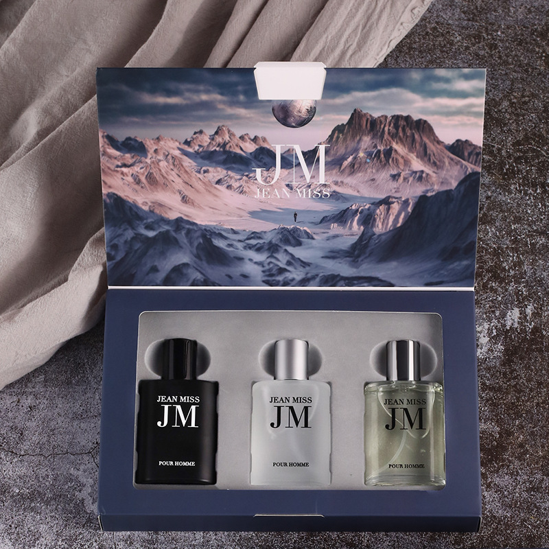 Fragrance Perfume For Man - ชุดของขวัญน้ำหอมสำหรับผู้ชาย 3 ชิ้น, ขวดทรงสี่เหลี่ยมลายนูน, ชุดตัวอย่างน้ำหอมกลิ่นไม้และน้ำ, สเปรย์น้ำหอมหลากสีดำ