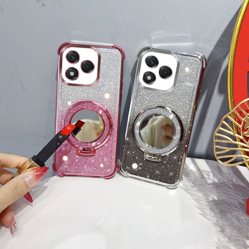 Fragance X - เคสโทรศัพท์กันกระแทกสี่มุมแบบมีกลิตเตอร์ พร้อมขาตั้งกระจกและสายคล้องลูกปัด สำหรับ Huawei Honor X5c
